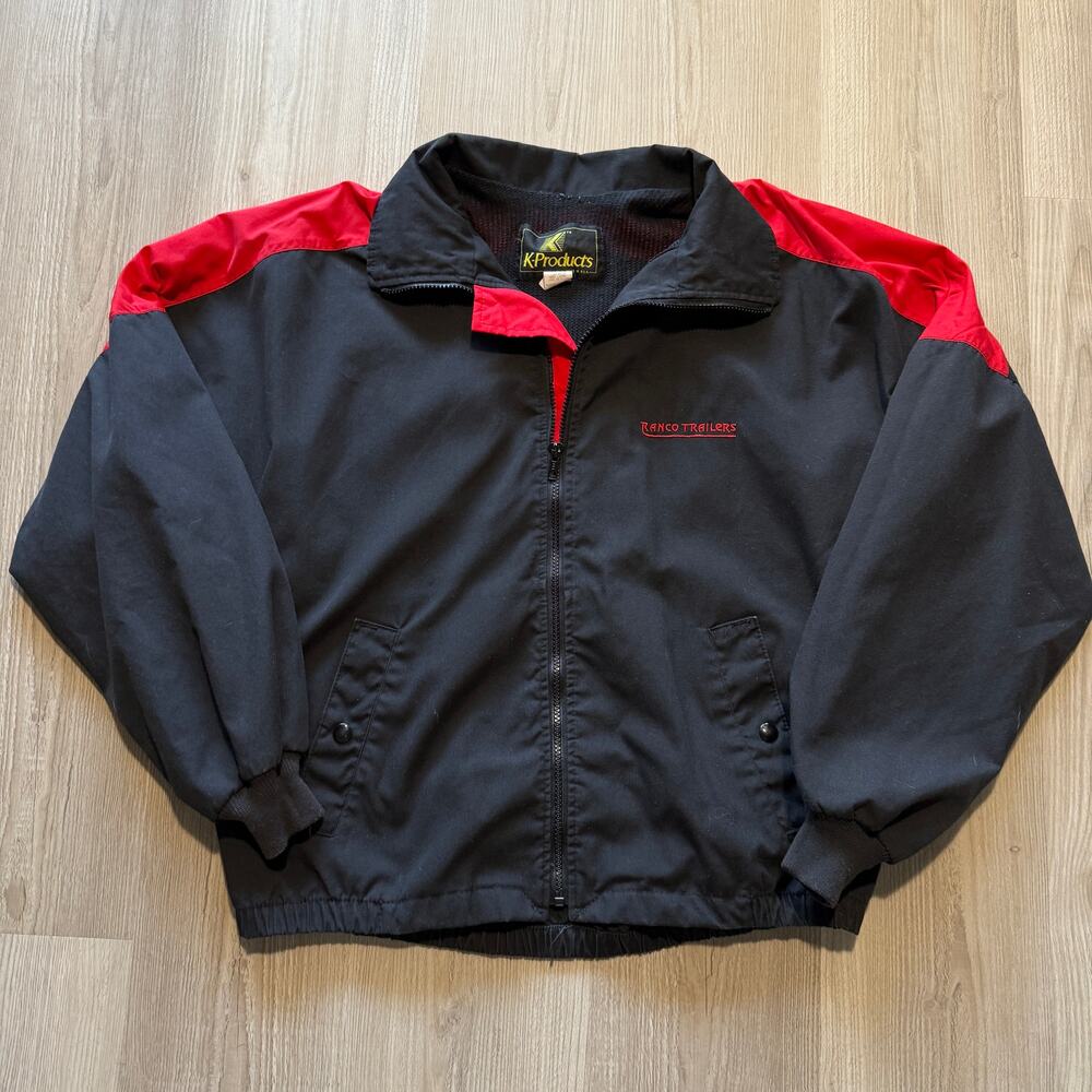 Men's Vintage 80's K-Products Ranco Trailers Black Red Zip Up Jacket Sz Large